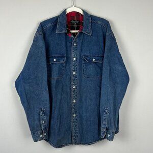 Vtg. Eddie Bauer Men's L Heavyweight Flannel Lined Denim Shacket Lumberjack